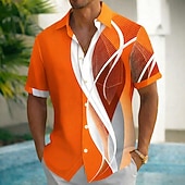 preiswerte Geometrische Muster-Herren Farbverlauf Wellen Abstrakte Kunst Hemd Sommerhemd Knopfhemd Kurzarm Business-Casual Outdoor Urlaub Alltagskleidung Sommer Frühling Umlegekragen 3D-Druck Hemden mit Kragen Eine Tasche vorne