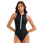  בגדי ריקוד נשים מגן מפריחה בגד ים אחיד רוכסן קדמי ספנדקס הגנה מפני השמש UV UPF50+ ייבוש מהיר ללא שרוולים חליפת גוף בגד ים גלישה חוף ספורט מים קיץ