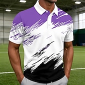 economico Polo geometrica da uomo-Per uomo Geometrico Linea Polo Manica Corta Magliette polo Camicie con Colletto Casual Athleisure Bottoni Estate Primavera Blu Viola Verde