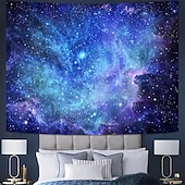 abordables Tapices de pared-Deep Blue Purple Galaxy Nebula Wall Tapestry Starry Night Sky Outer Space Ethereal Glow Cosmic Wall Hanging for Bedroom Living Room Dorm Aesthetic Backdrop