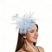 billige Fascinatorer-fascinators Nett Bryllup Bursdag Elegant søt stil Retro Rød Med Fjær Tyll Hodeplagg Hodeplagg
