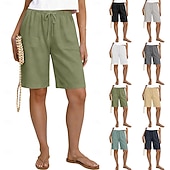 economico Fondi-Per donna Pantaloni capri Shorts Shorts di Lino Pantaloncini Estivi Vacanza Moda Essenziale Lunghezza al ginocchio Vita media Semplice Coulisse Tasca Elastico in vita Leggero Traspirante Inelastico