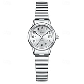 abordables Montres à quartz-Montre femme facile à lire, à quartz, avec bracelet extensible en acier inoxydable, cadran bleu turquoise avec affichage de la date, étanche, élégante et décontractée, idéale comme cadeau pour femme