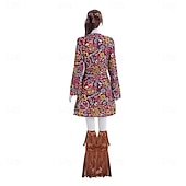 preiswerte Outfits-Set Retro Vintage 1970er Kleid Kopfschmuck Zubehör langarm Hippie Disco Fransen Blumen Kostüm Damen Halloween Karneval Musikfestival Retro-Mottoparty Erwachsene Kleid Kopfschmuck Weitere Accessoires