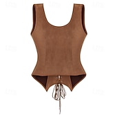 voordelige Bovenkanten-Middeleeuws Renaissance Cottagecore Korset Lijfje Piraat Viking Boers Veters Kostuum Dames Keltisch Fantasie Halloween Carnaval Prestatie LARP Ren Faire Volwassenen Korset