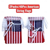 baratos 250º Aniversário dos EUA-Cordões com bandeiras patrióticas dos EUA – 20/40 mini bandeiras americanas para sala de aula, jardim &amp;4 de julho, Dia da Independência, 250º aniversário, decorações do Dia da Memória