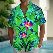 cheap Tropical Plants-Men's Tropical Flowers Palm Leaf Neon Glow Summer Hawaiian Shirt Button Up Shirt Aloha Shirt Short Sleeve Hawaiian Vacation Summer Spring Turndown 3D Print Collared Shirts Front One Pocket Black