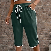 cheap Straight-Leg Pants-Women's Trousers Capri Pants Summer Pants Beach Pants Vacation Fashion Casual Daily Capris High Waist Plain Drawstring Patchwork Pocket Comfort Lightweight Breathable Micro-elastic Streetwear Beach