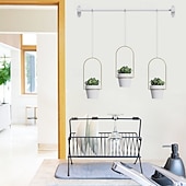 abordables Vases et corbeilles-Ensemble de jardinières suspendues réglables pour fenêtre – support pour plantes en tige métallique avec 3 pots pour l'intérieur &amp;Support mural extensible pour plantes d'extérieur, jardinière