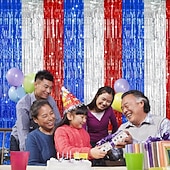 billiga U.S. 250-årsjubileum-2-pack patriotiska glitterfoliefransgardiner, röda vita och blå 4 juli-dekorationer för självständighetsdagen, bakgrund för fotobås, metalliska dörrstrippar till fest, Memorial Day, Labor Day