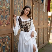 billige Topper-Kostymer i middelalderstil Renessanse Cottagecore Korsett Bodice Viking Bonde Blondér Blomstret Jacquardvevnad Kostyme Dame Keltisk fantasi Halloween Karneval Ytelse LARP Ren Faire Voksne Korsett