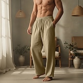 preiswerte Heim-Herren Leinenhosen Hose Sommerhose Kordelzug Elastischer Bund Gerader Schnitt Einfach Komfort Atmungsaktiv Volle Länge Lässig Täglich Ferien Urlaub Mode Schwarz Weiß Unelastisch