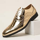 levne Brogue boty-Pánské zlaté metalické oxfordky, šněrovací boty, formální boty, lesklé brogue boty pro obchodní příležitosti na svatby, bankety, večírky, divadelní vystoupení, plesy a luxusní večerní nošení