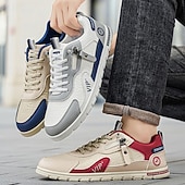 economico Scarpe Casual con Lacci-sneakers da uomo in similpelle beige: eleganti e traspiranti per uscite casual, viaggi e comfort quotidiano