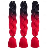 baratos Crochet Hair-Braiding Hair Ombre Black to Red Braid Hair Extensions Hot Water Setting High Temperature Synthetic Fiber 24 Inches(B1-3Pack) 24 Inch (Pack of 3)
