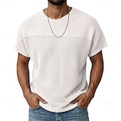 preiswerte Basic-T-Shirts-Herren Strick-T-Shirt T-Shirt Kurzarm Kurze Ärmel Rundhalsausschnitt Sommer Einfach Strickware Mode Täglich Ausgehöhlt Lässig Outdoor Streetwear Weiß Top T-Shirt für Herren