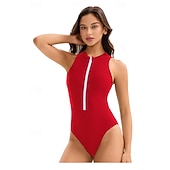  בגדי ריקוד נשים מגן מפריחה בגד ים אחיד רוכסן קדמי ספנדקס הגנה מפני השמש UV UPF50+ ייבוש מהיר ללא שרוולים חליפת גוף בגד ים גלישה חוף ספורט מים קיץ