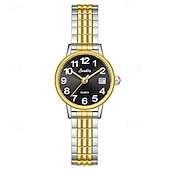 abordables Montres à quartz-Montre femme avec bracelet élastique en acier, montre à quartz facile à lire avec cadran rose et affichage de la date, bracelet extensible en acier inoxydable, cadeau idéal pour femme ou jeune fille,