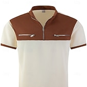 economico T-shirt in maglia waffle-Per uomo Maglietta Waffle Maglietta Camicia a Maniche Corte Manica Corta Collo alla coreana Estate Primavera Blocco di colori Streetwear Elegante Casual Tasche Con zip Blocco di colore Casuale