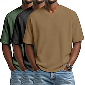 economico T-shirt in maglia waffle-3 pezzi t-shirt da uomo waffle maglietta a maniche corte scollo a V estate tinta unita testurizzata alla moda designer casual multipack maniche raglan casual quotidiano esterno blu bianco maglietta