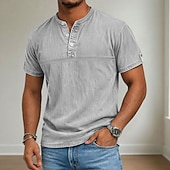 cheap Casual Henley Tee-Men's Henley Shirt 100% Cotton Acid Wash Shirt Short Sleeve Henley Summer Spring Fall Plain Retro Vintage Casual Vintage Style Washed Casual Light Blue Dark Brown Black Top Tee for Men