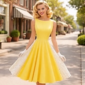 cheap Dresses-1950s Retro Vintage Rockabilly Dress Swing Dress Flare Dress Sleeveless Polka dots Fit &amp; Flare Swing Fancy Dress Women's Carnival Masquerade Prom Office / Career Event / Party Adults' Homecoming