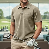 baratos Polo Clássico Masculino-Homens Camisas Polo Camisa 100% algodão com lavagem ácida Casual O negócio Lapela Manga Curta Moda Básico Tecido Vintage Angustiado Verão Primavera Primavera Verão Normal Castanho Escuro Preto Verde