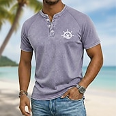 voordelige Vintage en retro-Voor heren Grafisch Roer Katoenen shirt Henley Top Acid Wash-shirt Korte mouw Vintage Ontwerper Casual Casual Dagelijks Buiten Lente zomer Zomer Lente Licht Blauw Paars Grijs Henley Henley-T-shirt