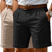 billiga Klassisk-Herr Shorts Linne Shorts Klänning Shorts Sommarshorts Beach Shorts Ficka Elastisk midja Rakt ben Slät Komfort Andningsfunktion Knelängd Ledigt Dagligen Helgdag Mode Affär Vit + Grön Vit + khaki