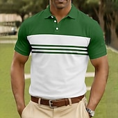 abordables Polo classique pour homme-Homme Rayé Polo Manche Courte Polos Chemises à Col Occasionnel Athleisure Boutons Printemps &amp; Été Bleu Blanche bleu marine