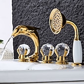 cheap Bathtub Faucets-Basin Faucet Basin Faucet, Total Brass Dolphin Bathroom Faucet, Widespread Sink Faucet, 5 Hole Hot and Cold Water Tap