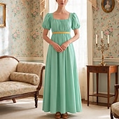 preiswerte Kleid-Retro Vintage Mittelalterlich Renaissance Knöchellänge Kleid Ballkleid Kleid im Regency-Stil Kurze Ärmel Prinzessin Dame Einfarbig Quadrathals Kostüm Damen königlich Halloween Karneval Leistung