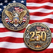  Памятная монета США к 250-летию с изображением патриотических орла и креста и надписью «Боже, благослови Америку» — коллекционный предмет.
