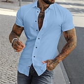 abordables camisa con botones para hombre-Hombre Camisa Camisa de verano Abotonar la camisa gris azul Negro Blanco Amarillo Rosa Manga Corta Letra Cuello Vuelto Calle Casual Abotonar Ropa Moda Casual Cómodo