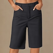 voordelige Bermuda-shorts-Dames korte broek Korte broek Zomer korte broeken Vintage Modieus Casual / Dagelijks Knielengte Lage Taille Effen Kleur Effen Zak Recht been Comfort Lichtgewicht Zacht Inelastisch Streetwear Kantoor