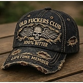 billiga U.S. 250-årsjubileum-Rolig retro gamlingklubb broderad casualhatt, vintage sliten dödskalle med vingar pappa basebollkeps justerbar rolig grafisk hatt för män utomhus streetwear