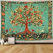 ieftine Tapiserie Pereți-Tapiserie de perete boemă cu arborele vieții, artă populară, mandala, soare, lună, stele, grădină, model etnic floral, suspendată pentru sufragerie, dormitor, decor de cămin, fundal de artă de perete