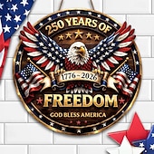  Dřevěná cedule s vlasteneckou cedulí k 250. výročí USA, dekorace na dveře s orlem, Zvonem svobody a Sochou svobody ke Dni nezávislosti, 1776–2026, dekorace na vstupní dveře ke 4. červenci