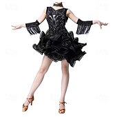 cheap Practice Dresses-Women's Red Sleeveless Sequin Latin Performance Dress