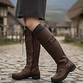 Недорогие Обувь-Средневековый Эпоха возрождения Стимпанк Ботинки Кельтский рыцарь Маскарадный костюм Жен. Хэллоуин Карнавал Выступление РИЖД Рен Фэйр Взрослые Туфли