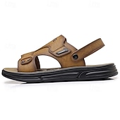 ieftine Sandale casual-Sandale de vară pentru bărbați, maro deschis, cu barete reglabile – piele moale, ușoare, casual, perfecte pentru plajă, activități în aer liber și utilizare zilnică