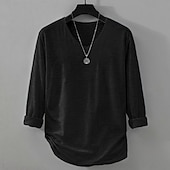 お買い得  コットンリネンTシャツ-男性用 ティートップ リネンTシャツ 長袖 Ｖネック 夏 春 純色 平織り 日常 カジュアル ストリートスタイル 平織り カジュアル アウトドア ストリート ホワイト メンズトップTシャツ