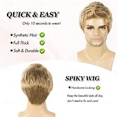 economico Parrucche uomo-Parrucca bionda da uomo, corta, liscia, in capelli sintetici biondi, per uso quotidiano, costume anime, Halloween, cosplay e feste (adatta a circonferenze della testa di 21-22,5 pollici).