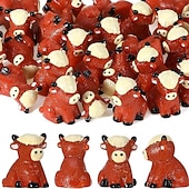 voordelige Beelden-30 mini-beeldjes van Schotse hooglandkoeien, decoratieve kleine dieren van hars voor tuin- en miniatuurlandschappen, poppenhuizen, mos-terrariums en taartdecoratie.