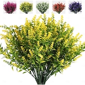  8 חבילות צמחים מלאכותיים לבנדר שיחים מזויפים פרחי עציץ תלוי עמיד בפני UV פלורה גדר פנים וחוץ עיצוב שולחן חתונה סידור פרחים זר מילוי