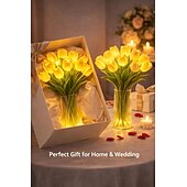 levne Dekorativní světla-15 ks umělých květin tulipánů s LED světly, kytice tulipánů na dotek, na baterie, vánoční, sváteční, svatební, fotografické, bytové dekorace, kreativní dárky (bez vázy)