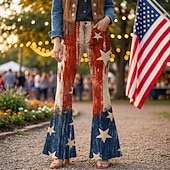  250° anniversario USA Retrò Vintage Anni '70 Pantaloni Pantaloni a zampa d'elefante Hippie Disco Vita alta Costume Per donna Mascherata 4 Luglio Feste Giorno dell'Indipendenza Adulti Pantaloni