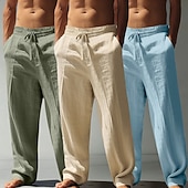economico Classico-Per uomo Pantaloni di Lino Pantaloni Pantaloni Estivi Pantaloni Larghi Pantaloni da Spiaggia Coulisse Elastico in vita Gamba Dritta Tinta unica Leggero Traspirante Lunghezza intera Casuale Quotidiano