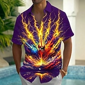 cheap Music and Guitars-Men's Optical Illusion Lightning Guitar Shirt Summer Shirt Button Up Shirt Short Sleeve Fashion Casual Outdoor Vacation Music Festival Summer Spring Turndown 3D Print Collared Shirts Front One Pocket