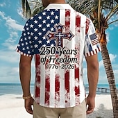  Per uomo 4 luglio, 250° anniversario degli Stati Uniti Bandiera degli Stati Uniti Noi, il popolo Camicia Camicia Estiva Camicia con Bottoni Manica Corta Patriotico All'aperto Ferie Estate Primavera